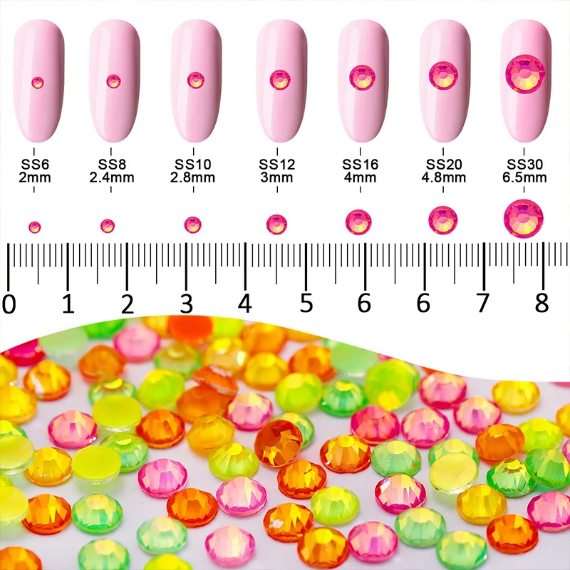 QIAO SS6-SS30 New Neon Glass Rhinestones Non Hotfix Flatback Decorations Crystal Glitter Stone DIY Nail Art Decorations