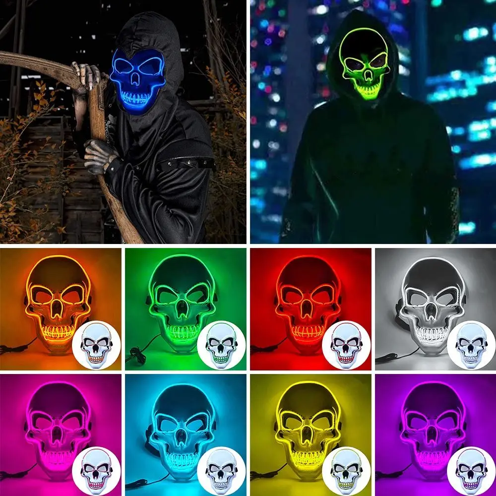 

Horror Halloween Skull Mask Halloween LED Light LED Cold Light Mask Cosplay Costume Luminous Skull Mask Party Makeup Ball