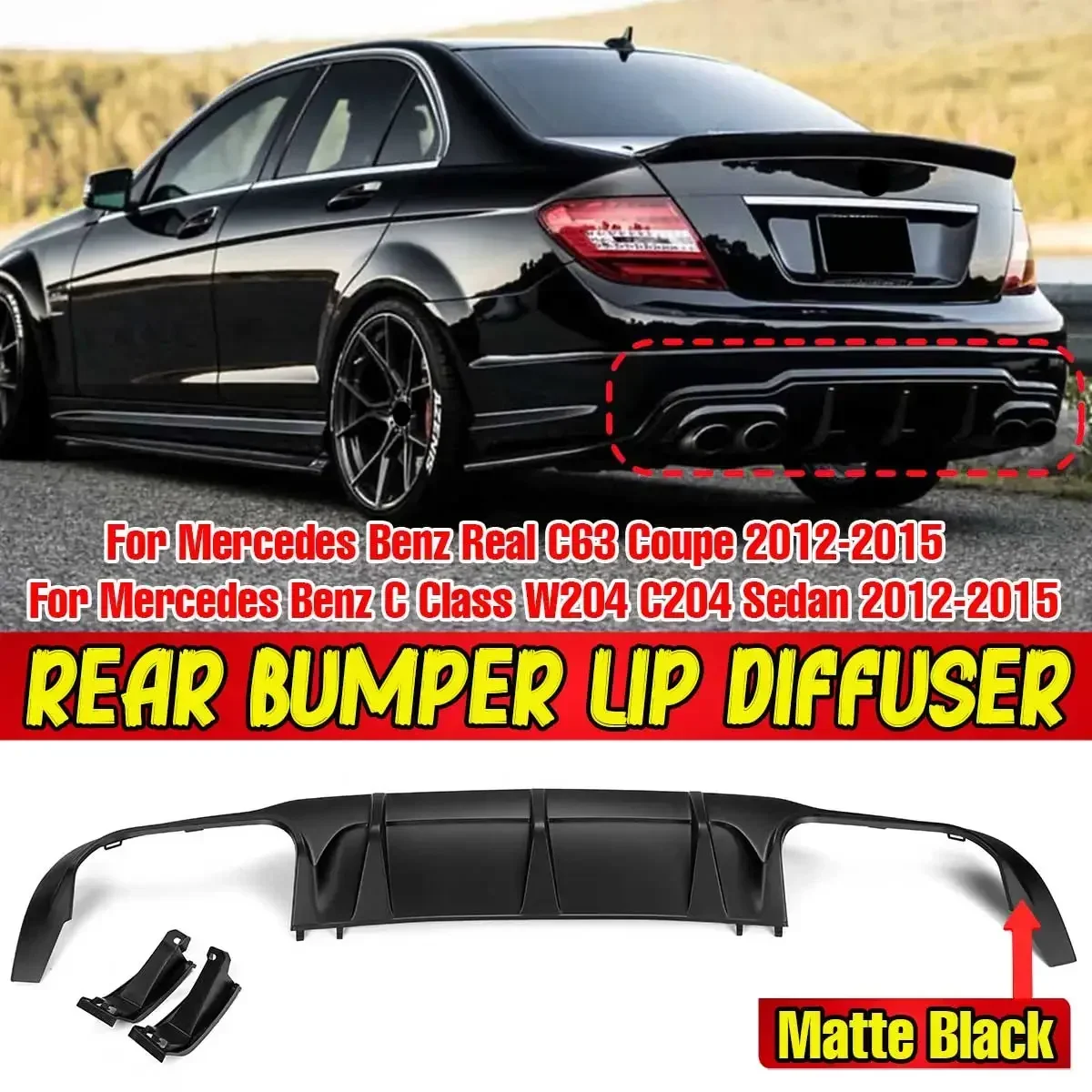 Car Rear Bumper Protector For Mercedes For Benz C Class W204 C204 Sedan C63 Coupe 2012-2015 Rear Chassis Spoiler Guard Body Kit