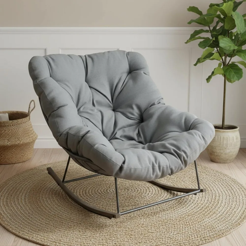 

Outdoor Patio Rocking Chair, Oversized Papasan Chair with Cushion and Frame, Comfy Modern Rocker Egg Chair for Living Room