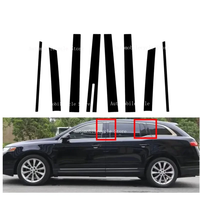 10PCS Glossy Black Pillar Posts Fit For   Lincoln MKT 2010- 2017 2018 2019   Window Moulding B C Center Sticker Cover