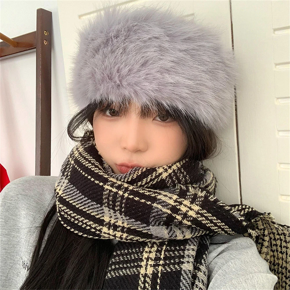 Women's Hand-Knitted Hair Band Winter Imitation Rabbit Fur Scarf Autumn Warm Empty Top Plush Hat Thickened Jewelry Accessories