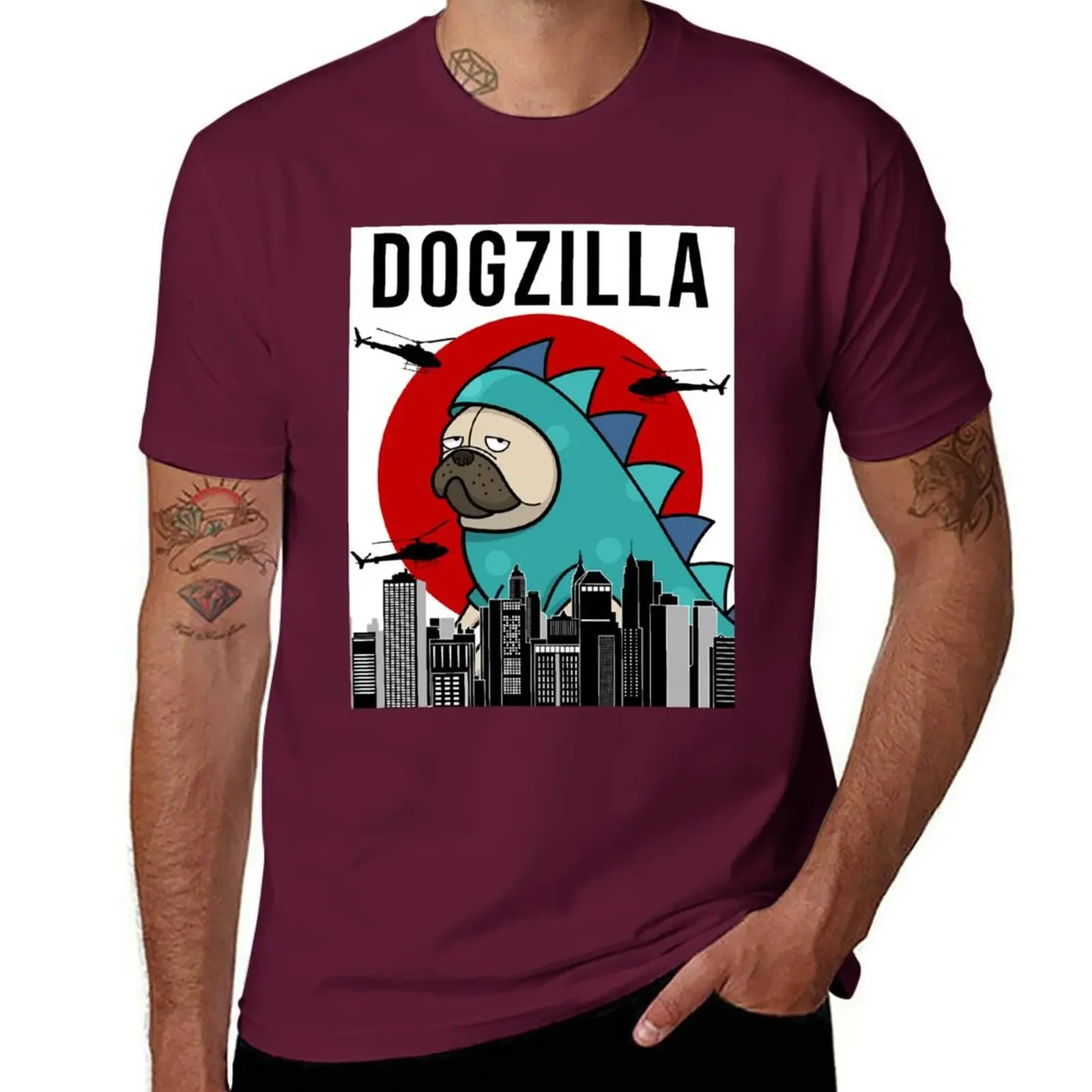 Cute Tops New Edition Customs Design Your Own Men T Shirt Pug Dogzilla Funny Dog Japanese T-Shirt Men Clothing Summer Funny tops