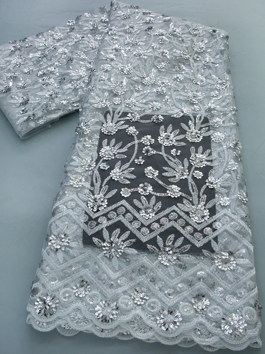 

Французское сетчатое кружево с пайетками, высококачественное нигерийское африканское тюлевое сетчатое кружево, элегантное для женских вечерних платьев, 5 ярдов TY4755