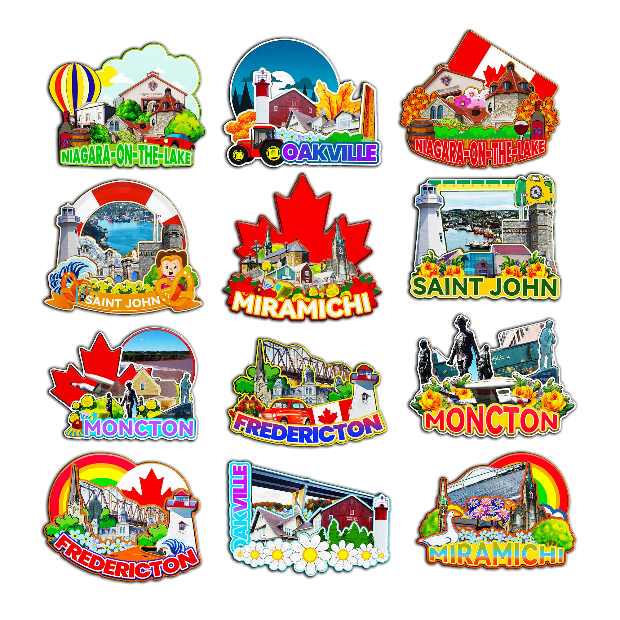Decorative Magnets for Saint John Niagara Moncton Oakville Ontario Miramichi Fredericton Canada City Landmark Unique Souvenirs