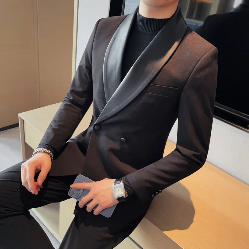 

2023 New Double Breasted Formal Men Suit Jacket Custom Made Slim Fit Wedding Groom Wear Blazer Smoking Outwear Coat Traje Hombre