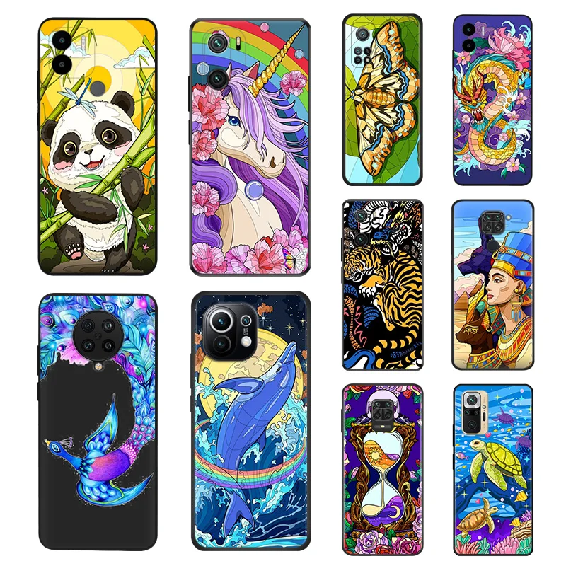 Black Soft Phone Cases For Redmi Note 10 10s 9 9t 9s 8 8t 7 9a 9i 9c 10a 10c 13 a3 x mi 10t Pro Abstract Hourglass Phoenix Cover