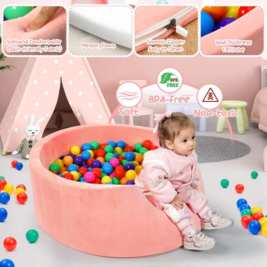 Poço de bola de espuma para bebês, 35.4 "x 11.8", poços de bola para crianças, cercadinho redondo macio para crianças, piscina de bolinhas com esponja de memória macia, ideal gi