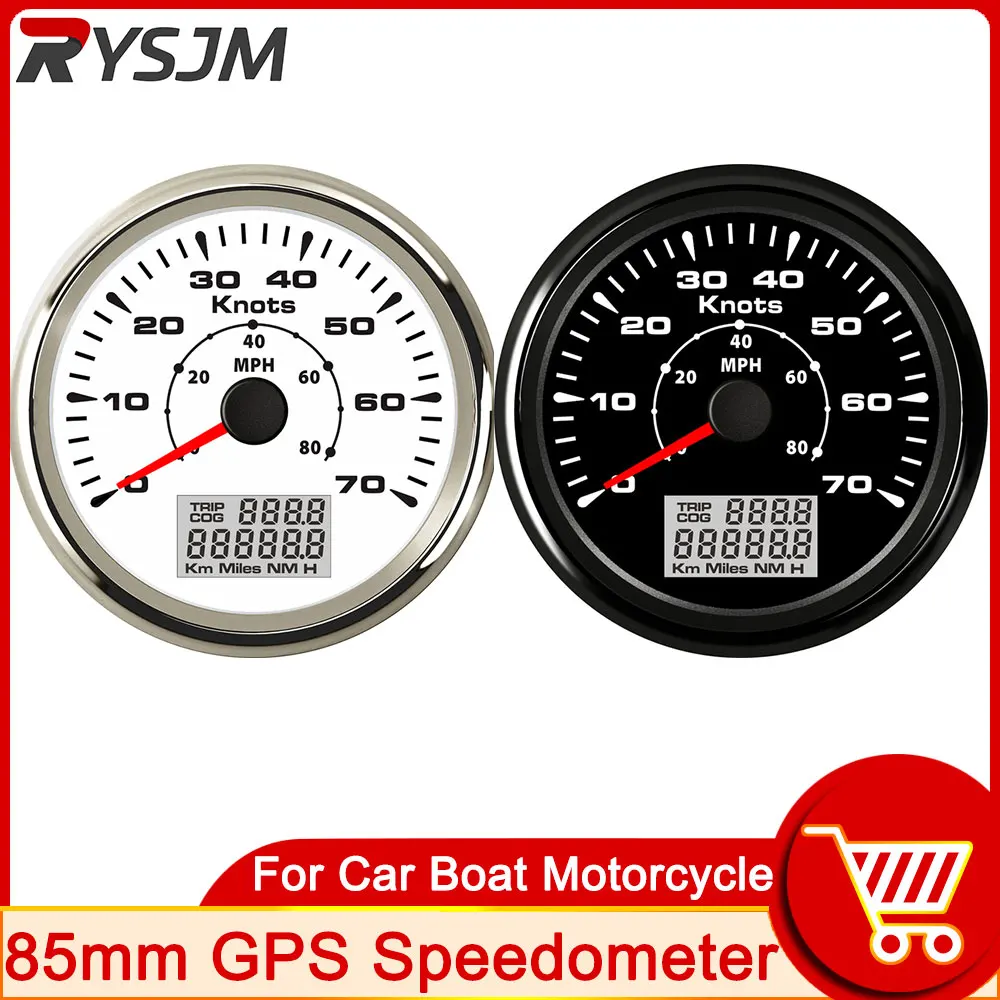 HD Boat GPS Speedometer 85MM Odometer 0-80MPH 70Knots TRIP COG LCD Digital GPS Speed Gauge for Motorcycle ATV 7 Color Backlight