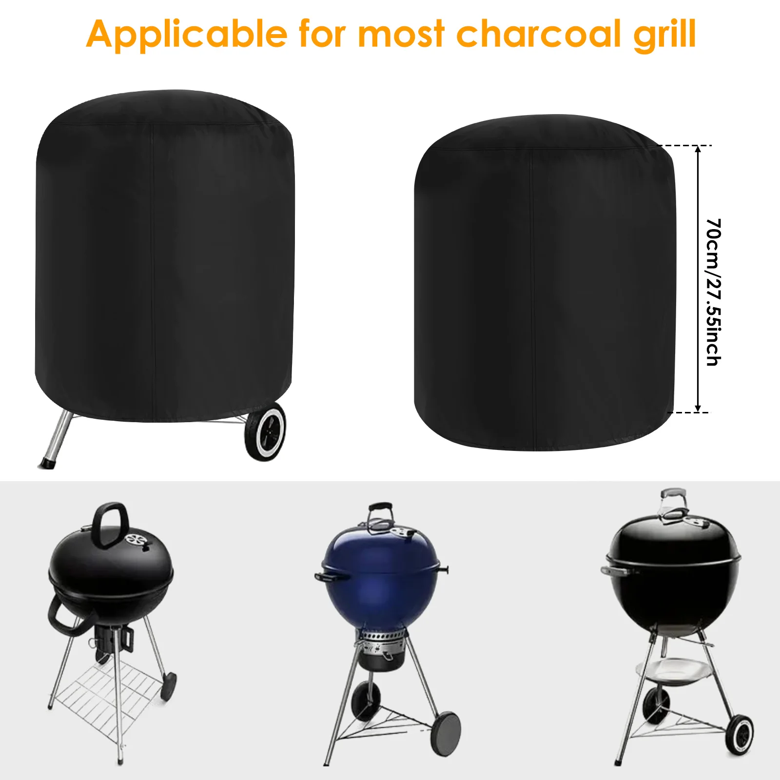 Grill Cover Waterproof Round BBQ Grill Cover Heavy Duty Outdoor Camping Barbecue Charcoal Fire Pit Stove Protection Cover