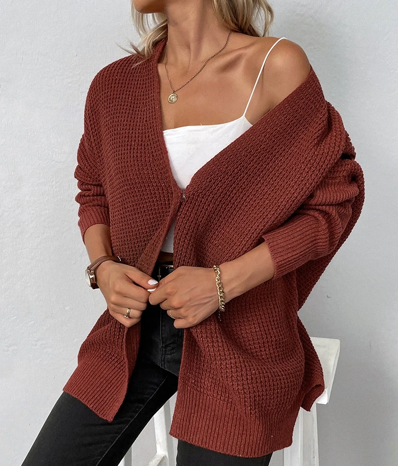 

Autumn Sweater Coat Solid Color Bat Sleeve Knitted Sweater Women's One Button Sweater Temperament Commuting Casual Sweater