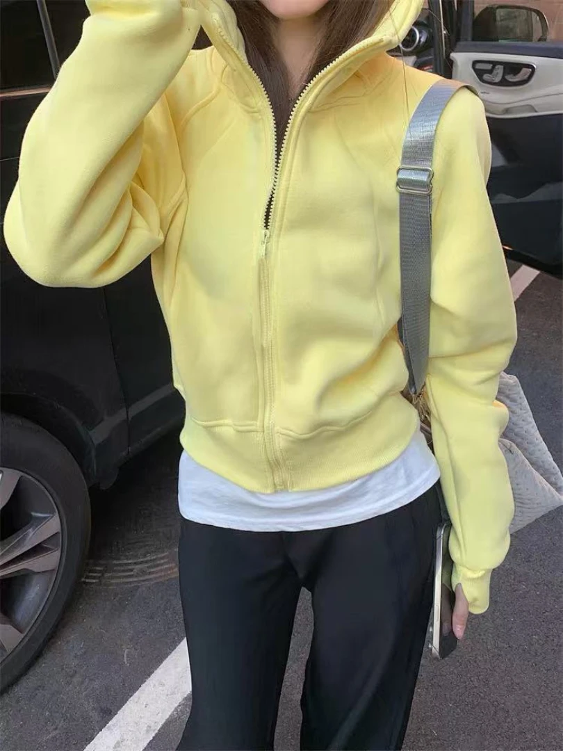 

NUOMICI Yellow Hooded Zip-up Women's Winter Clothes Warm Knitwear Coat Y2K Long Sleeve Jacket Fashion Female Outwear Top