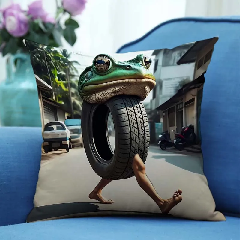 Funda de almohada italiana Brainrot Anime Tung Tung Sahur funda de cojín divertida Meme dibujos animados decoración del hogar 45x45cm funda de almohada regalo