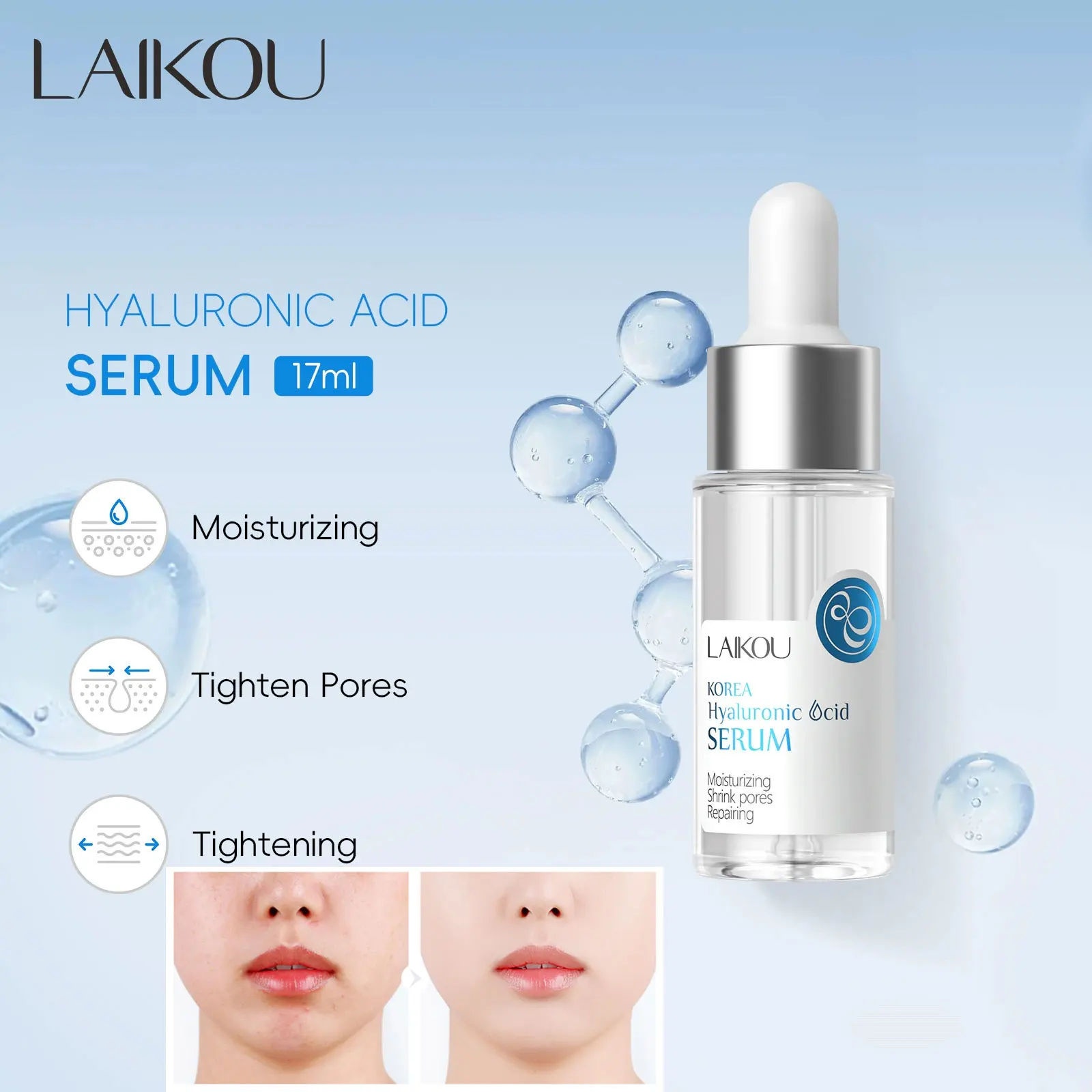 

LAIKOU Sodium Hyaluronate эссенция с гиалуроновой кислотой 17 мл отбеливающая антивозрастная увлажняющая эссенция оригинальный раствор