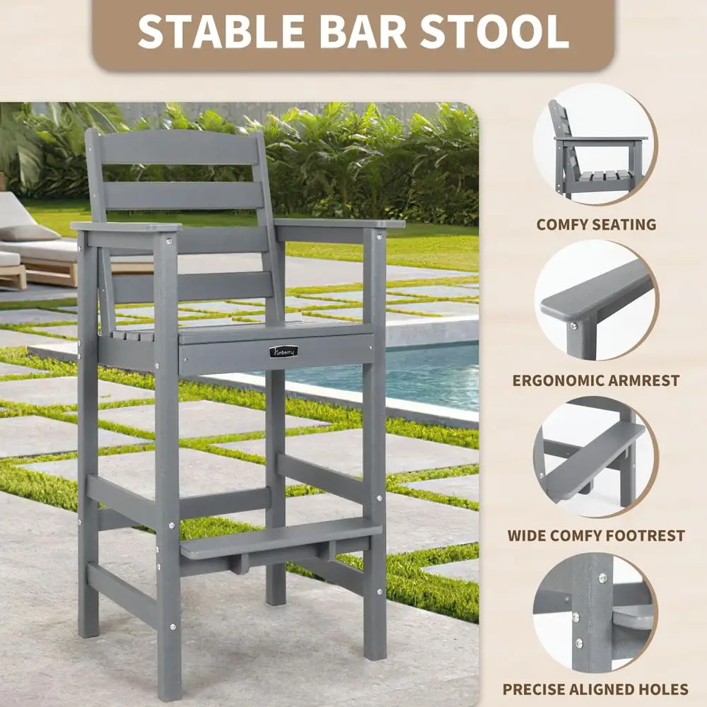 

Outdoor Bar Set with Umbrella Holes, Tall Adirondack Chairs and Table, All Weather HDPE Bar Height Outdoor Table and Chairs Set