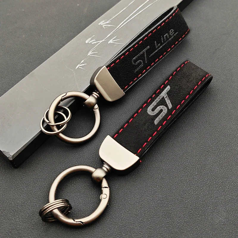ST Line Suede Car Keychain Lanyard Metal Key Ring Holder For Focus Kuga Escape Edge Auto Interior Decor Accessoryv
