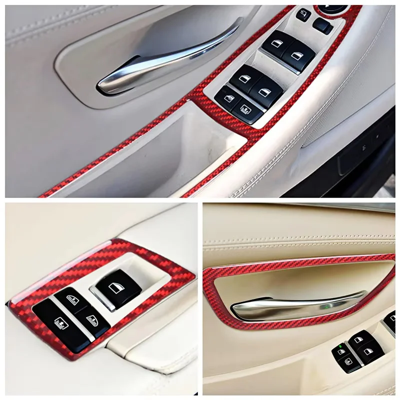 

Red Carbon Fiber Stickers Car Door Window Control Panel Modification Cover Trim Strip For BMW 5 Series F10 Car Inner Accessories