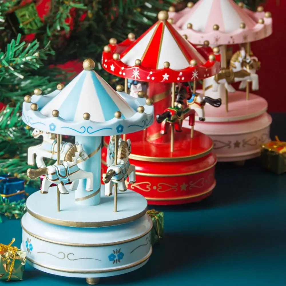 Christmas Carousel Carousel Music Box Wooden Exquisite Rotating Wooden Music Box Cartoon DIY Children Gifts Musicbox