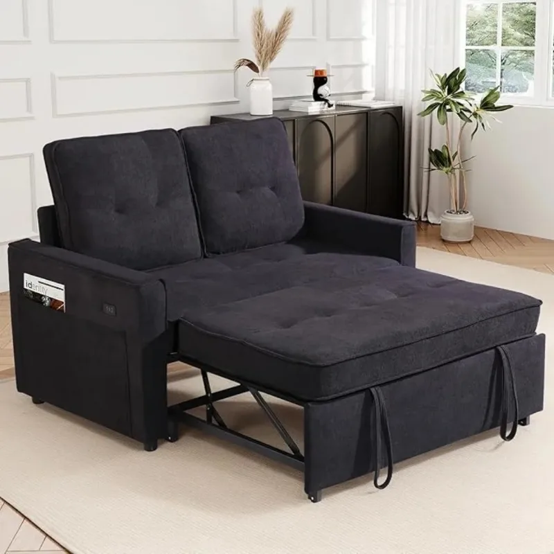 Pull Out Couch,Convertible Sofa Bed with USB and Reclining Backrest,Modern 3 in 1 Sofa Couch Bed with Side Pockets
