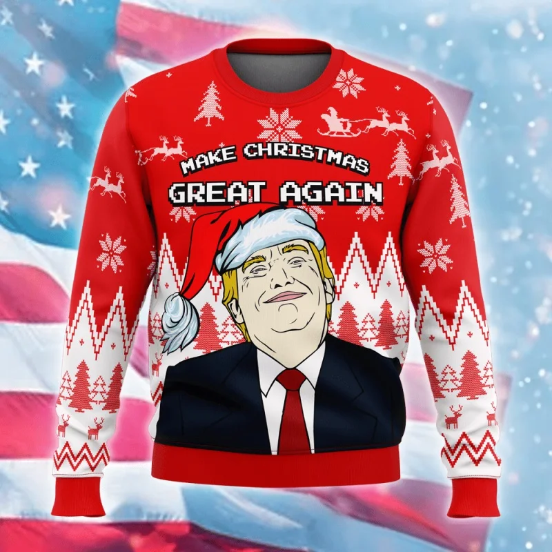 All Over Print Donald Trump Christmas Sweatshirt Clothes For Men Casual Long Sleeve Funny Trump Hoodies New In Mens Tracksuit