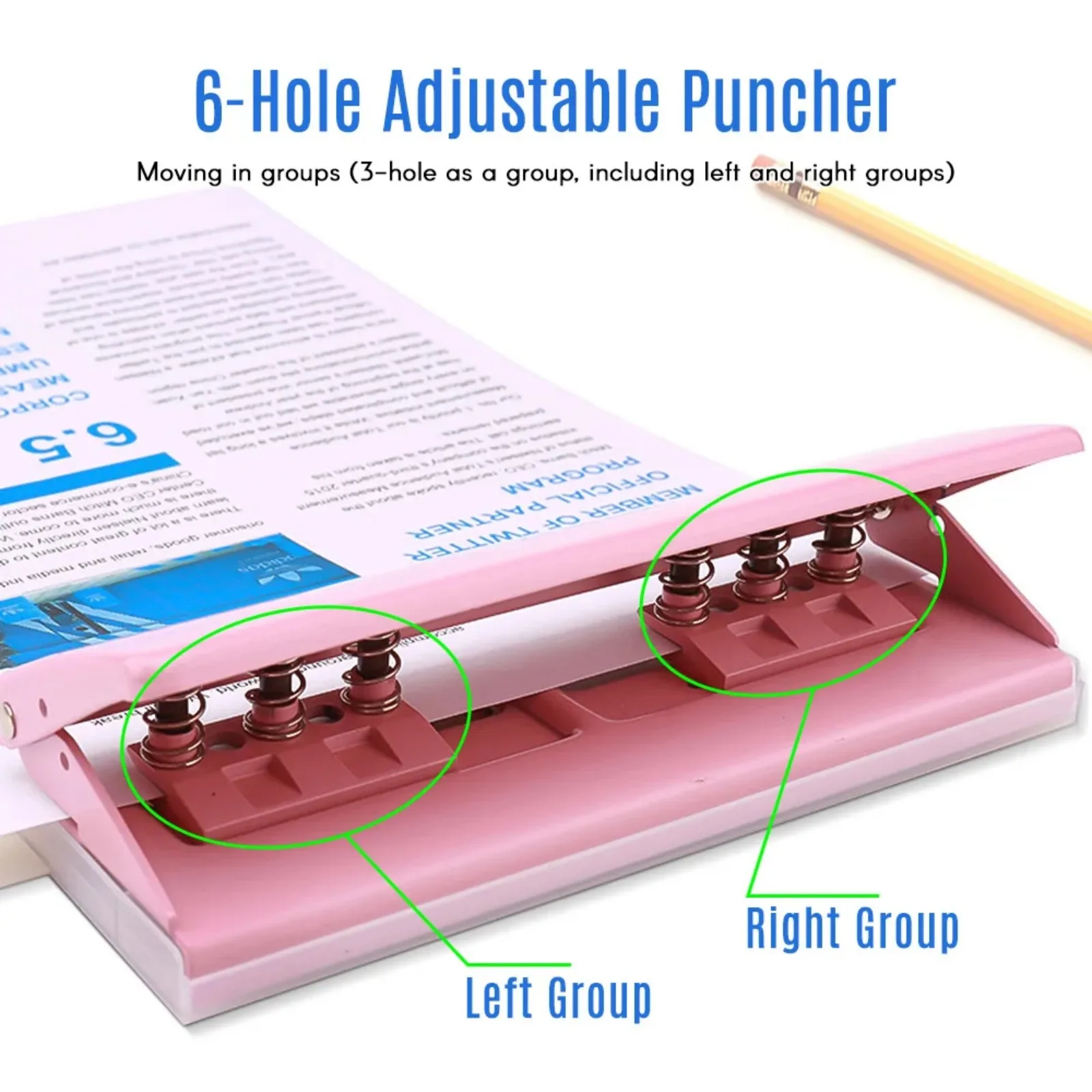 KW-trio Adjustable 6-Hole Desktop Punch Puncher for A4 A5 A6 B7 Dairy Planner Organizer Six Ring Binder with 6 Sheet Capacity