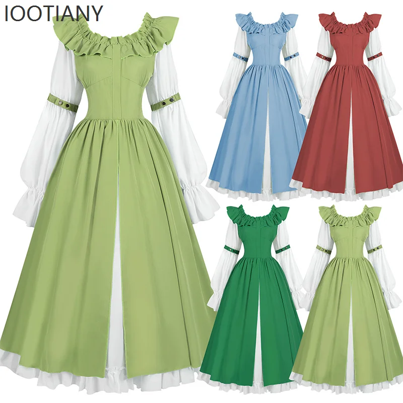 

Halloween Renaissance Medieval Beer Festival Girl Off-the-shoulder Elegant Victorian Gothic Bandage Ruffled Dress Evening Gown