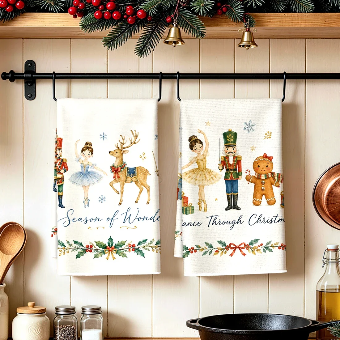 2pcs Set Kitchen Towels Christmas Gingerbread Man Fairy TaleHand Towels Christmas Decorations For Home Noel Dish Towels Gifts