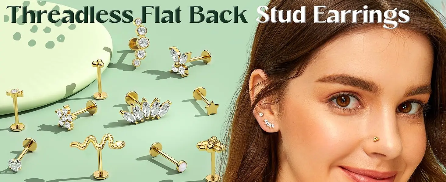 Drperfect 13-teiliges Set Flache Ohrstecker für Frauen, Helix Tragus Piercing Schmuck, Chirurgenstahl Nasen-, Lippen- und Knorpelpiercing Schmuckstück – Detail 1
