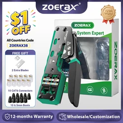 ZoeRax RJ45 Crimp Tool Pass Through Crimper Cutter for Cat6 Cat5 Cat5e 8P8C Modular Connector Ethernet All-in-one Wire Tool