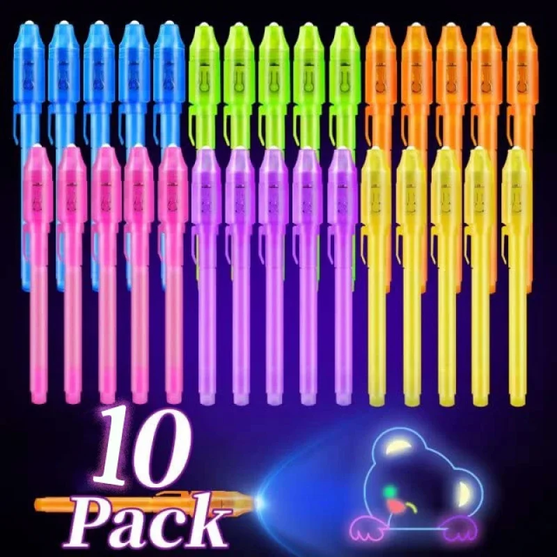 Paquete de 10 bolígrafos de tinta invisible, bolígrafo mágico con luz UV, la escritura desaparece, adecuado para regalos de fiestas infantiles, aula