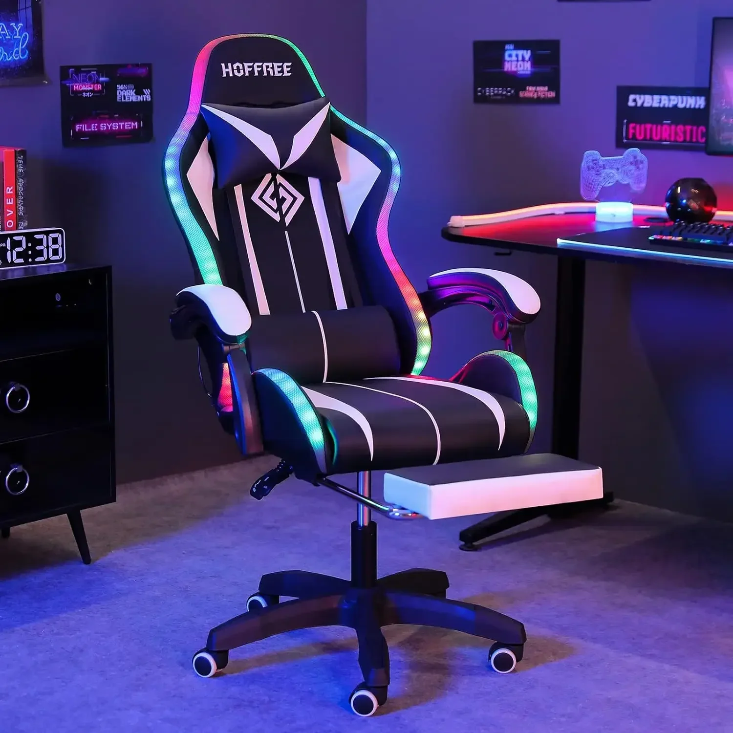 Furniture suppliesGaming Chair with Speakers and Lights Ergonomic Computer Gaming Chair with Footrest LED RGB Lights Massage Hig