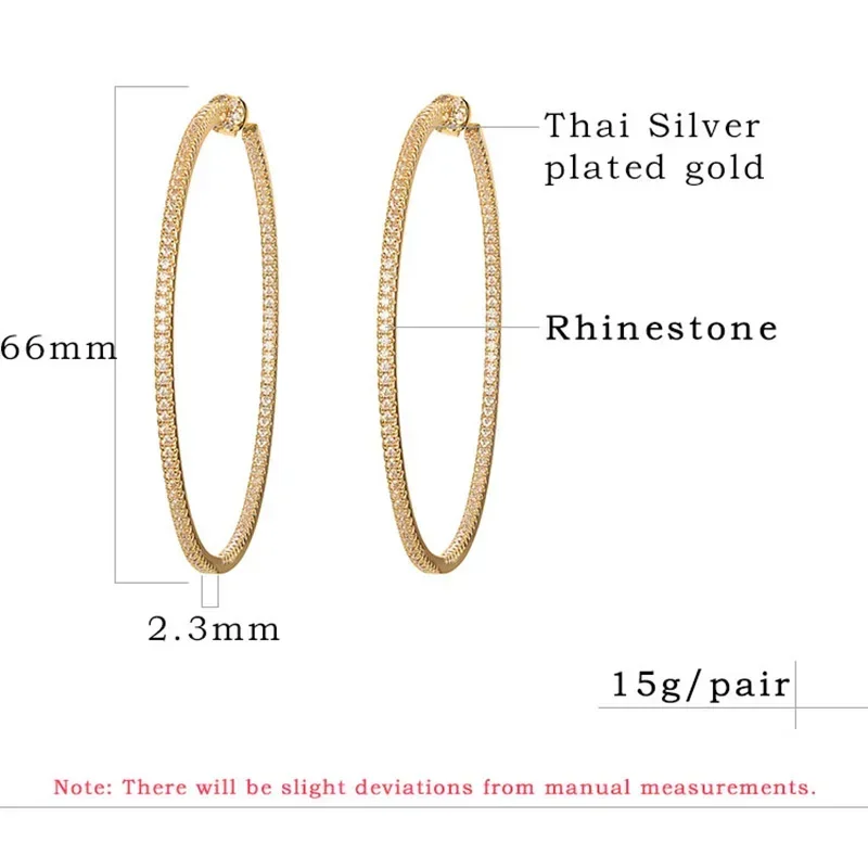 20/40/65mm Over Sized Huge Golden AAA Zircon Hoop Earrings for Women Big Round Anti Allergy Precious Jewels Party Gifts