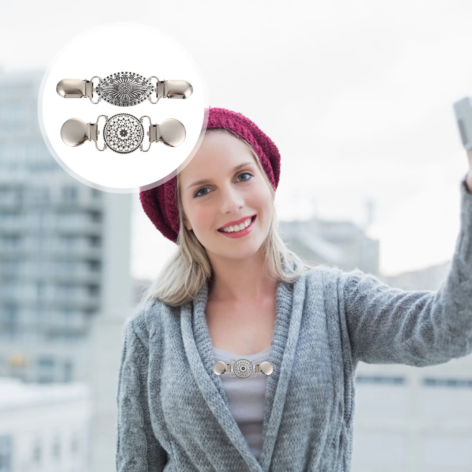 

2Pcs Retro Shawl Sweater Clips Women Garment Clip Zinc Alloy Fashionable Durable Elegant Eyecatching Dress Shirt Accessory