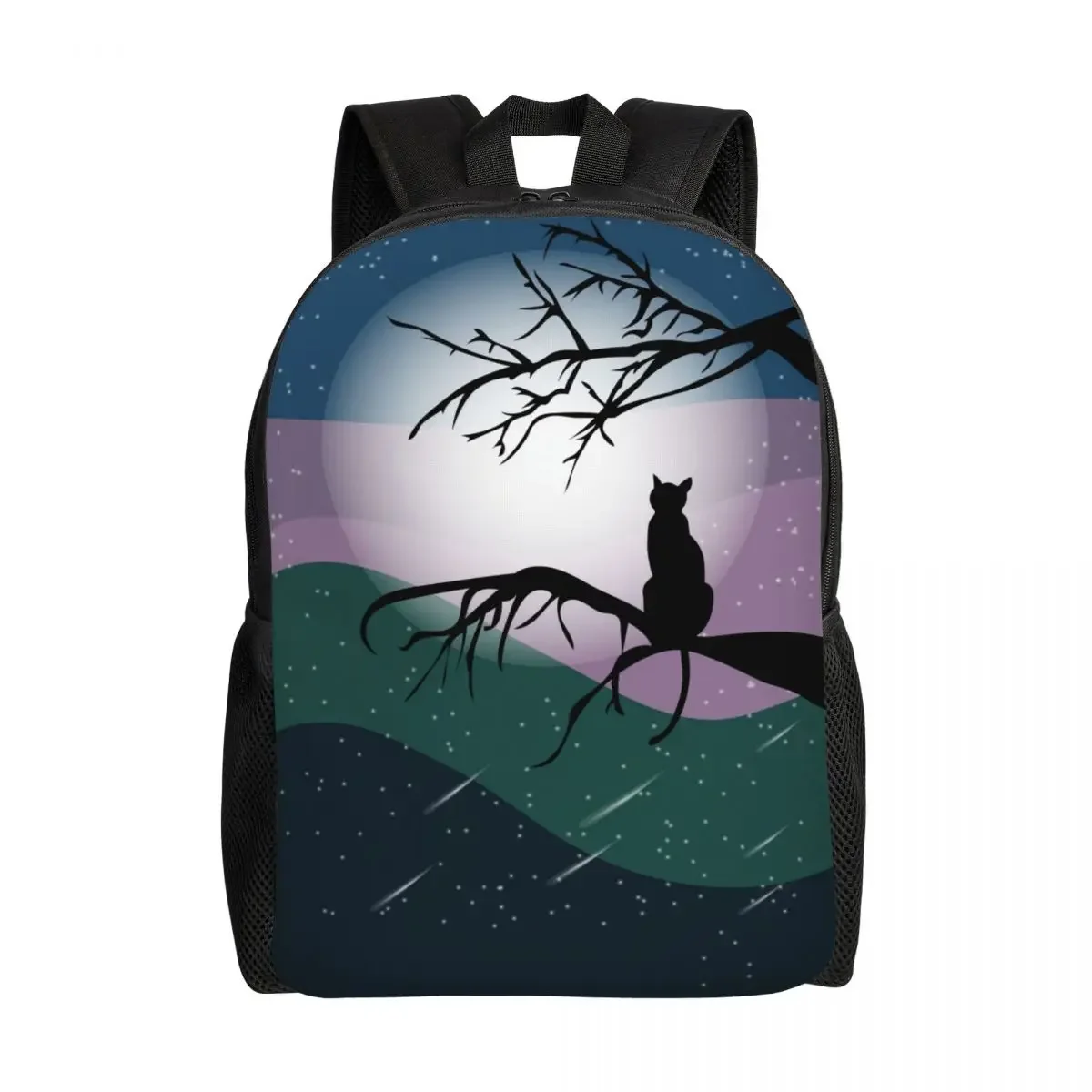 

Black Cat On A Beautiful Night With Full Moon Laptop Backpack Men Women Casual Bookbag for School College Student Bag