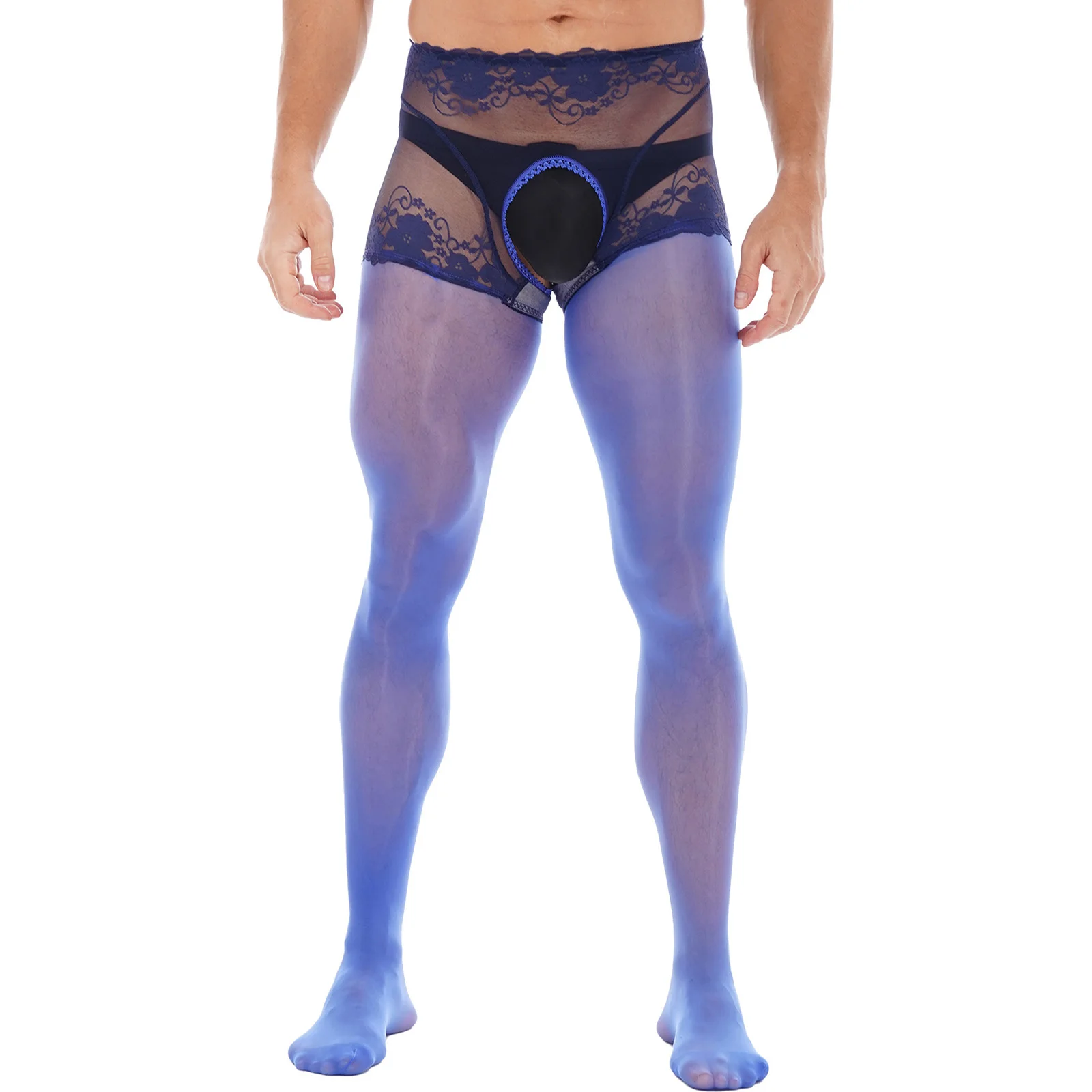 

Mens Open Crotch Pantyhose See-Through Floral Lace Patchwork Stockings Erotic Sissy Tights Leggings Underwear Nightwear Clubwear