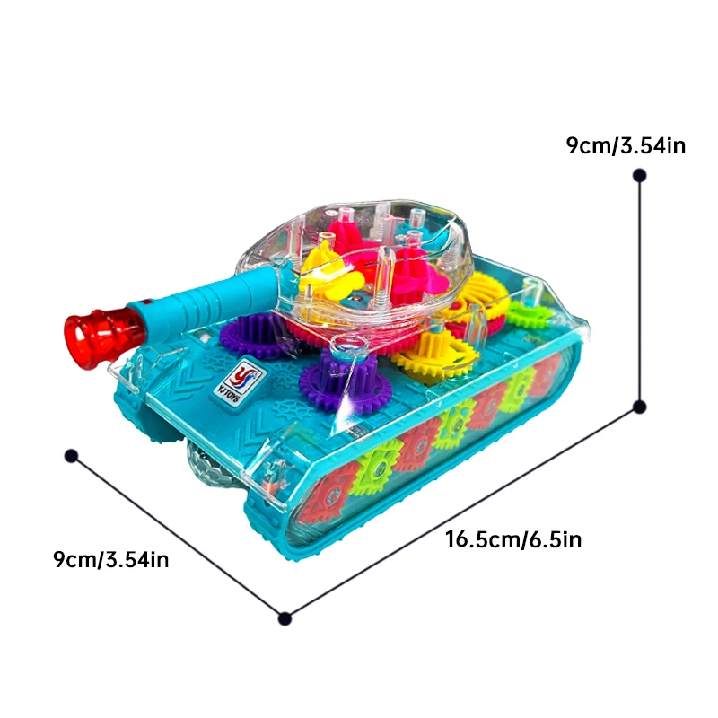 Electric Tank Toy with Mechanical Gear Rotation Cool Lighting & Music Engineering Vehicle Christmas Holiday Gift Toy for Kids