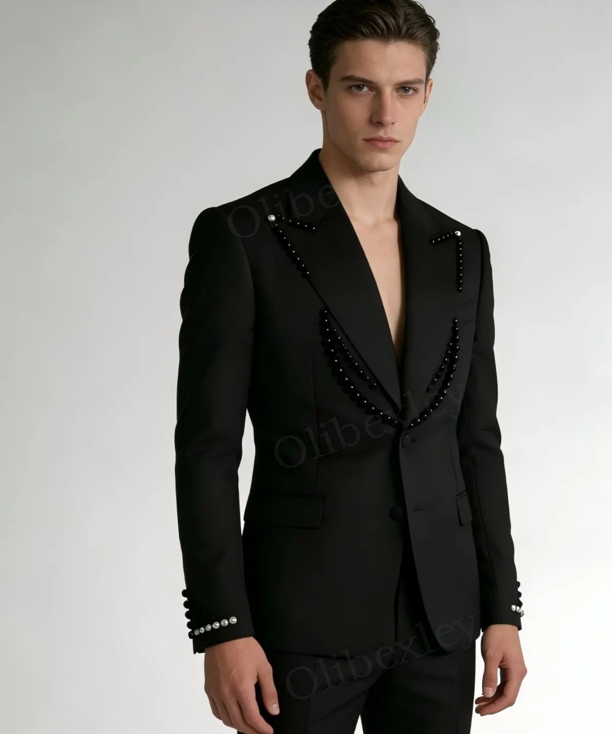 Męski luksusowy smoking na zamówienie, dwuczęściowy, jednorzędowy, dopasowany krój, wysoka jakość, formalny, biznesowy, na ślub, garnitur dla pana młodego.