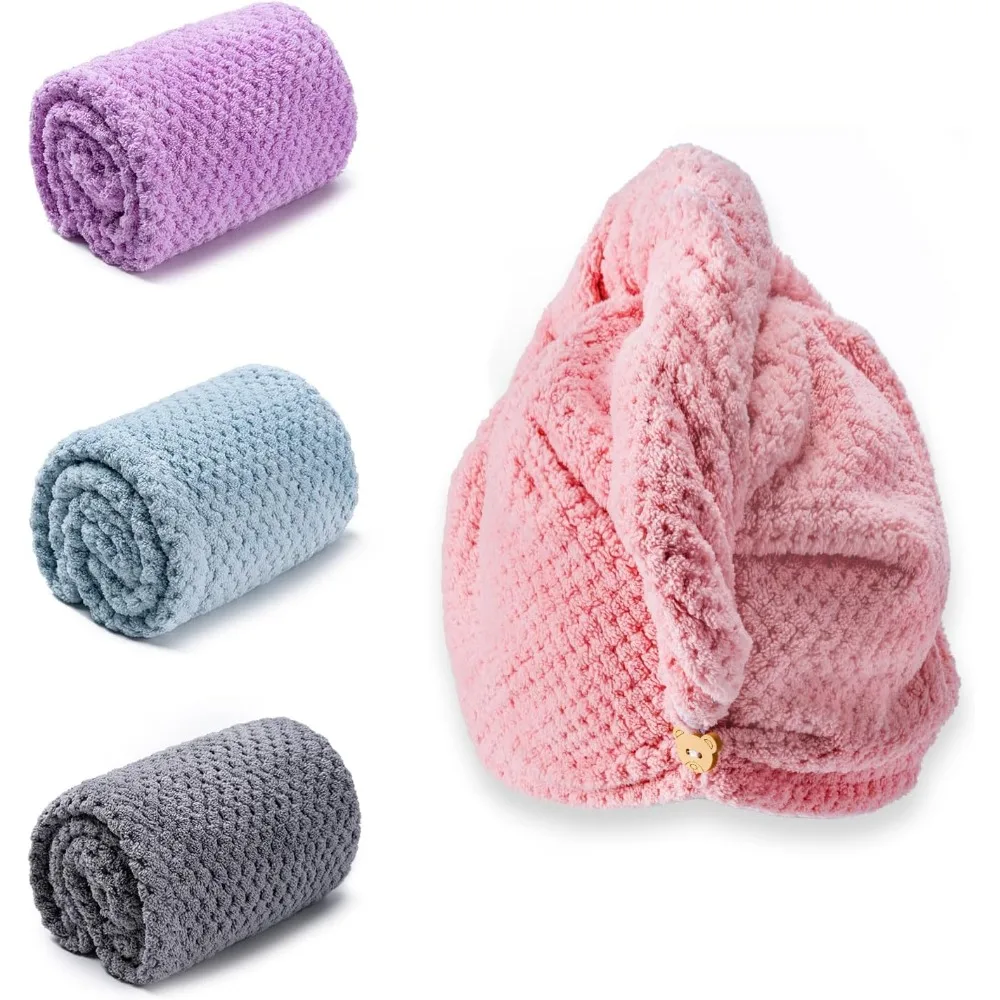 Microfiber Hair Towel Wrap 4 Pack Large Turban for Women Long Curly Wet Hair Quick Dry Bath Towel Headband Spa Hair Care Accessories