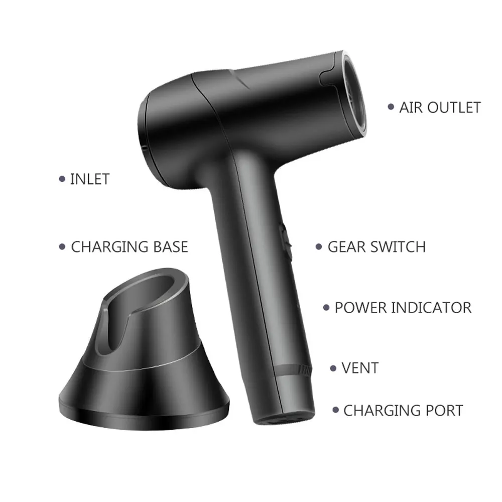 Draadloze kleine haar draagbare föhn Huishoudelijke mini oplaadbare droger Machine secadores de pelo