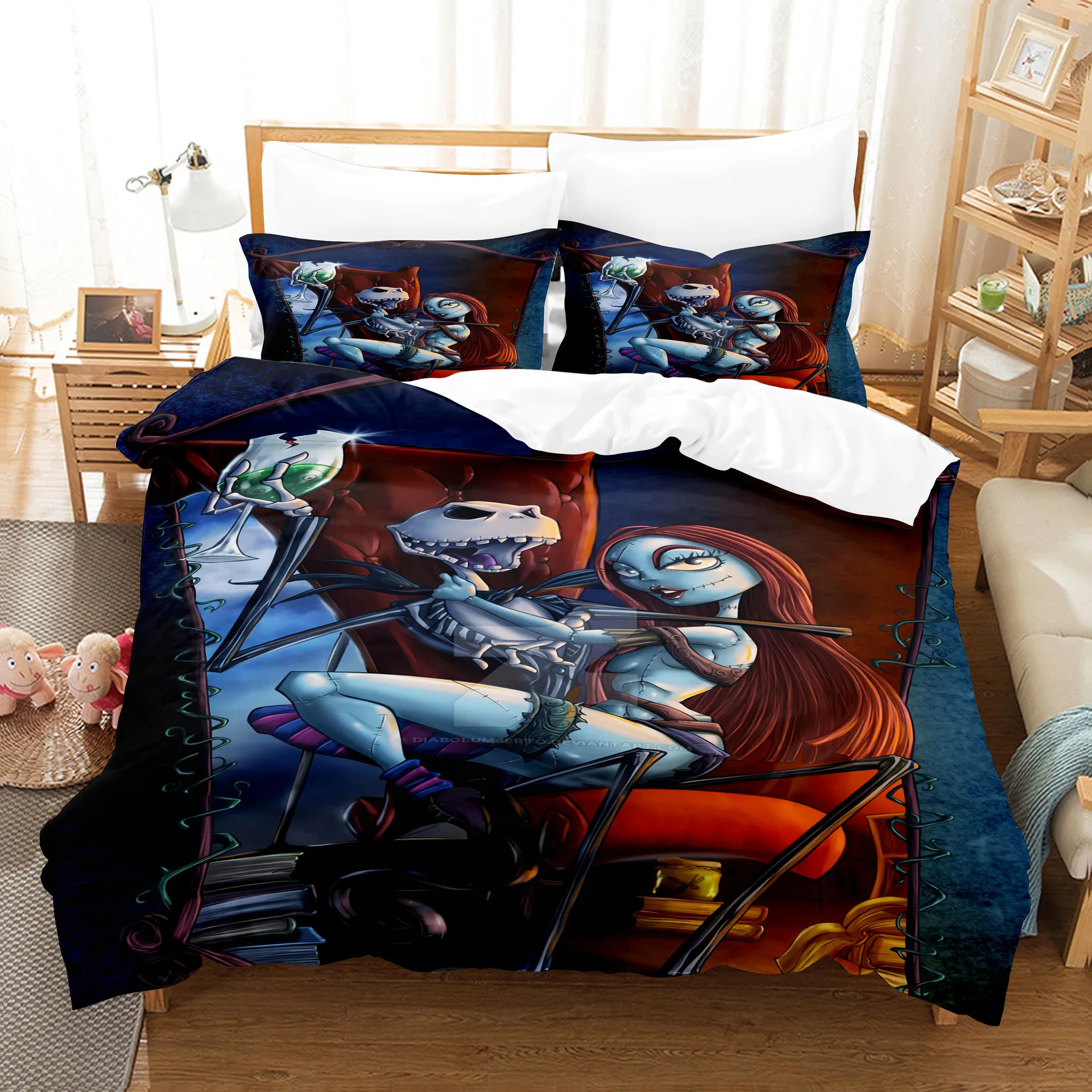 Nightmare Before Christmas Bedding Set Jack And Sally Quilt Cover Valentine\'s Day Decor Gifts Soft Duvet Cover