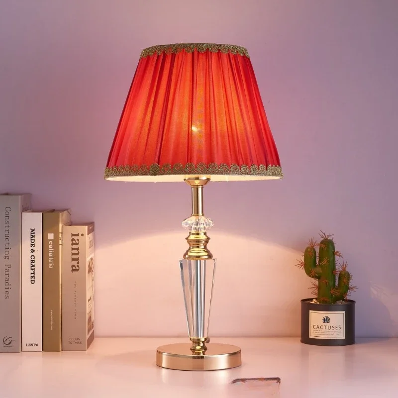 European Crystal Desk Lamp, Bedroom Bedside Lamp, Living Room Study Simple American Light Luxury Retro Warm