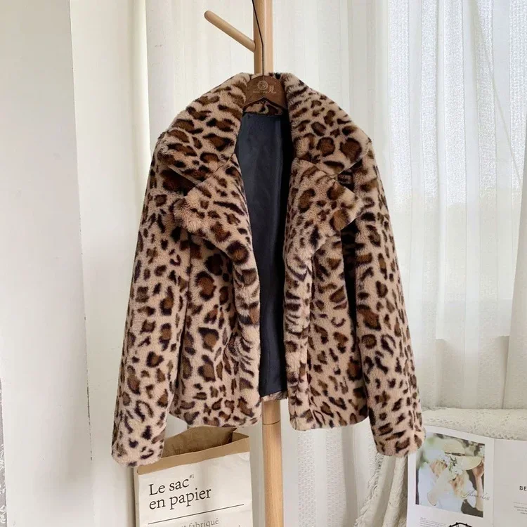 QNPQYX Autumn Winter Warm Faux Fur Coats Women Jacket Fashion Leopard Print Loose Fluffy Teddy Coat BOHO Outwear