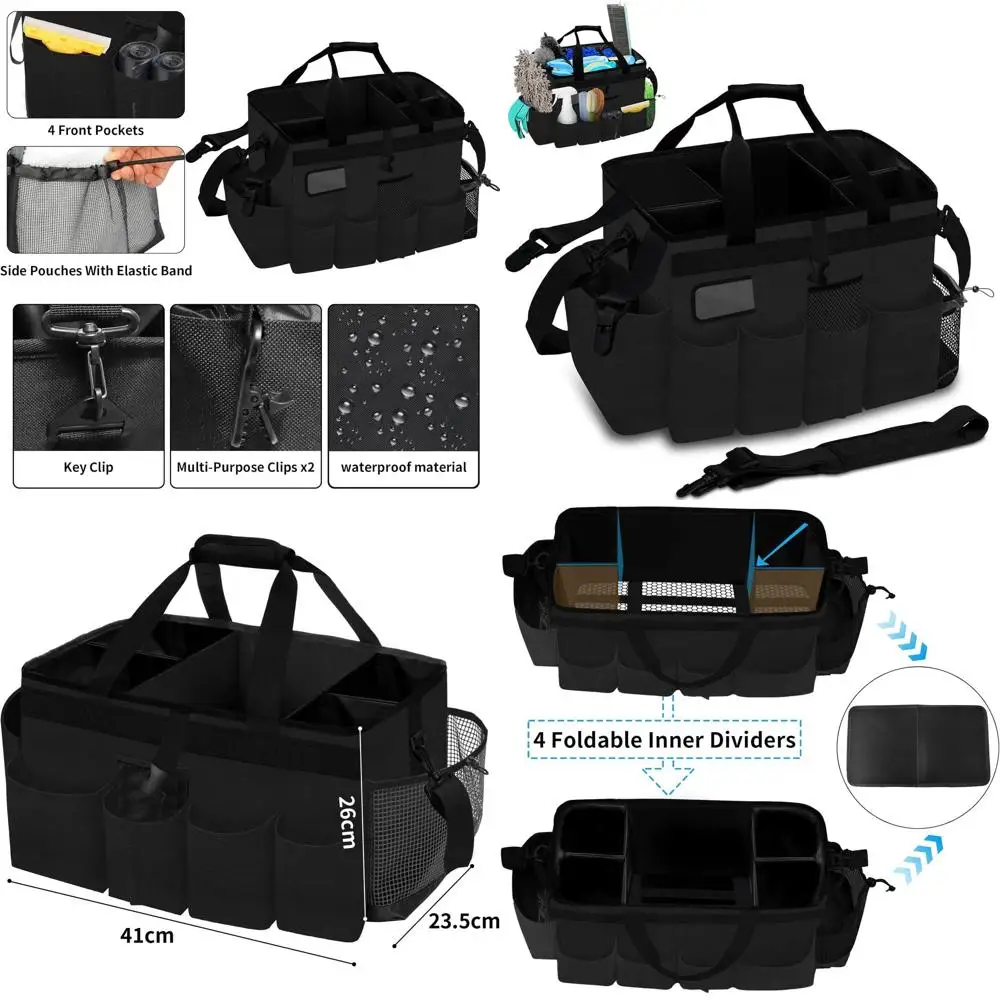 

Portable Cleaning Caddy Bag with 4 Collapsible Dividers, Shoulder-Strap Organizer for Cleaning Essentials