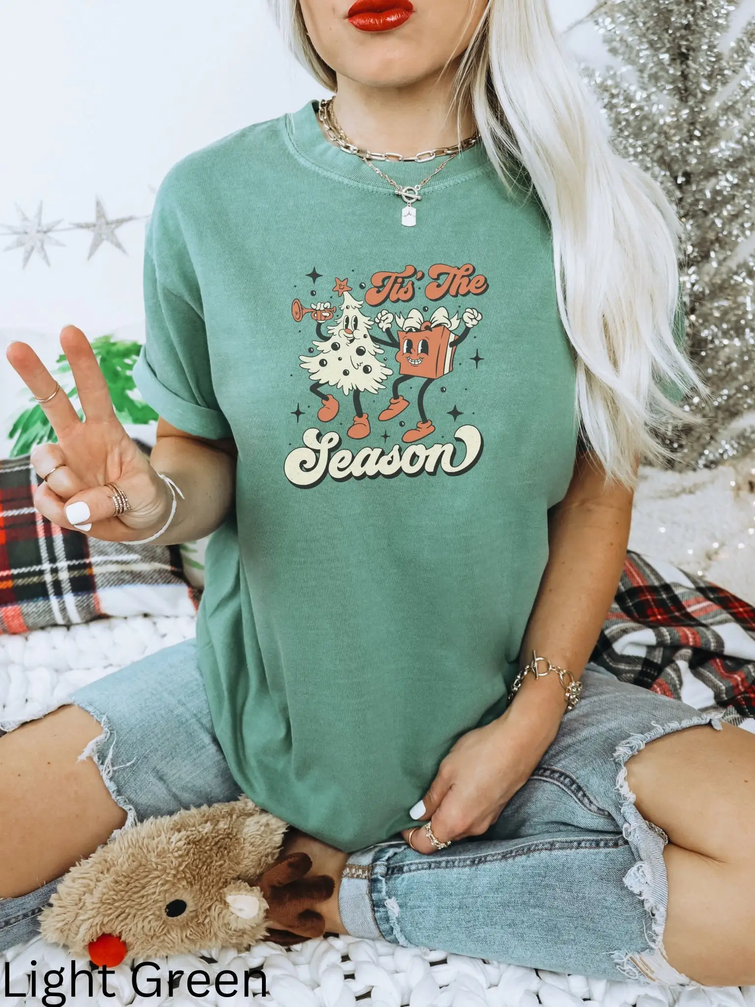 Ladies Christmas Vintage Inspired Tis The Season Retro Xmas Gift Under Tree Box Comfort Colors Garment Dyed T Shirt