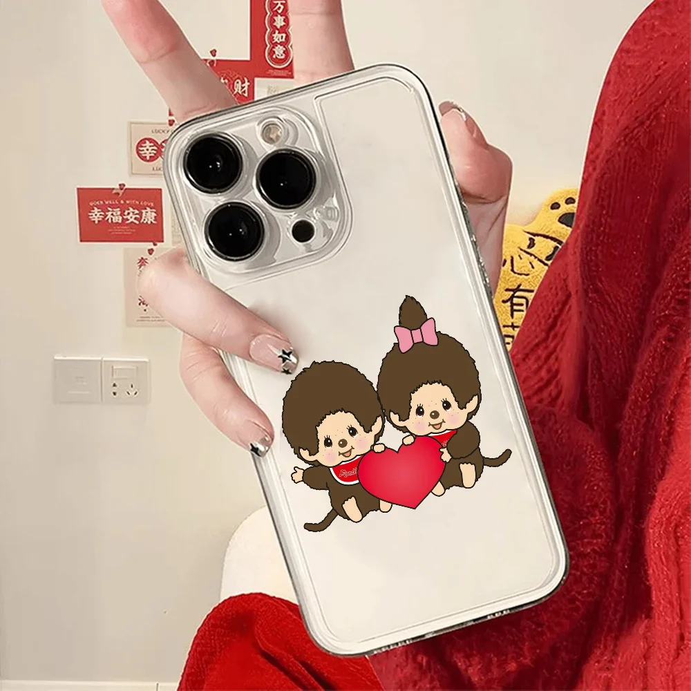 귀여운 M-몬치치 폰 케이스, 아이폰 12 11 13 14 15 16 17 미니 맥스 프로 플러스용 충격 방지 소프트 투명 백 커버