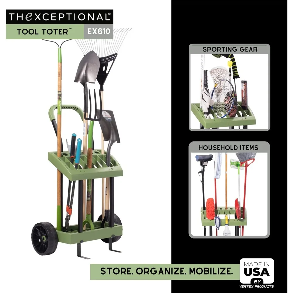 Portable Garden Storage Rack with Wheels - Organize Lawn and Yard Tools, Ideal for Outdoor Sports Equipment Storage Solutions