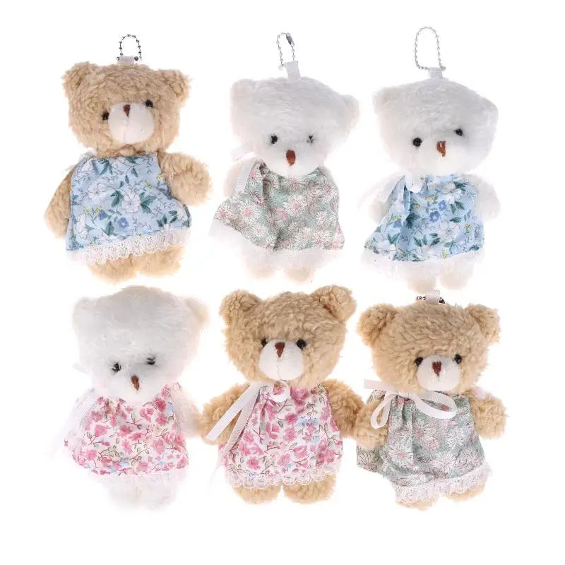 12 سنتيمتر الأزهار تنورة الدب أفخم المفاتيح محشوة دمية دب كيرينغ زوجين مفتاح حامل حقيبة قلادة ظهره ديكور معلق الهدايا