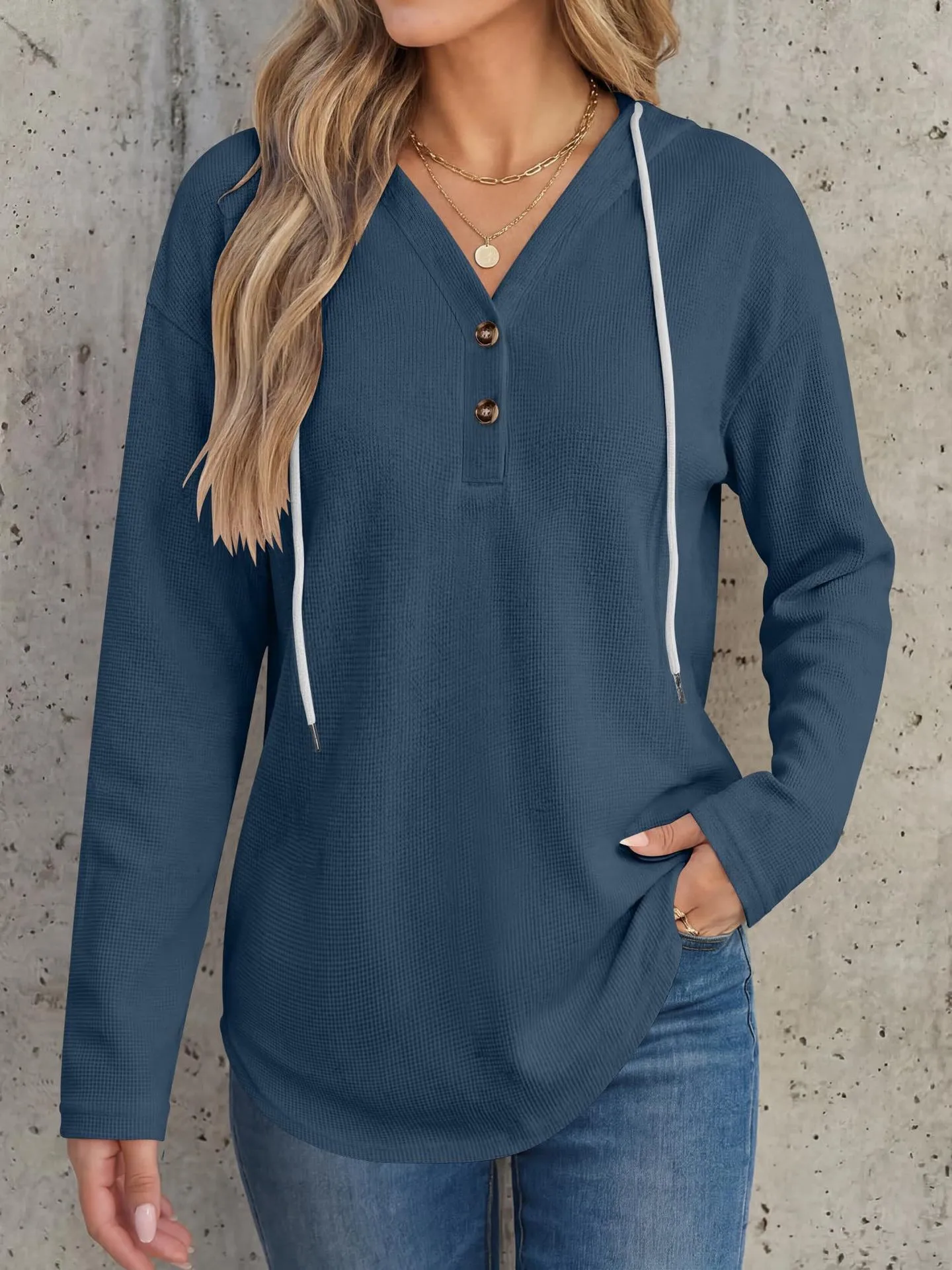 Casual Pullover Hoodie with V Neck Regular Length American and European Style Regular Sleeve Autumn Long Sleeve Women Hoodie