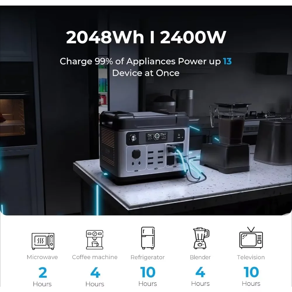 Home Backup Emergency 2200W 2048Wh Pure Sine Wave Controller Lifepo4 Battery Solar Panel Compatible Portable Power Stations