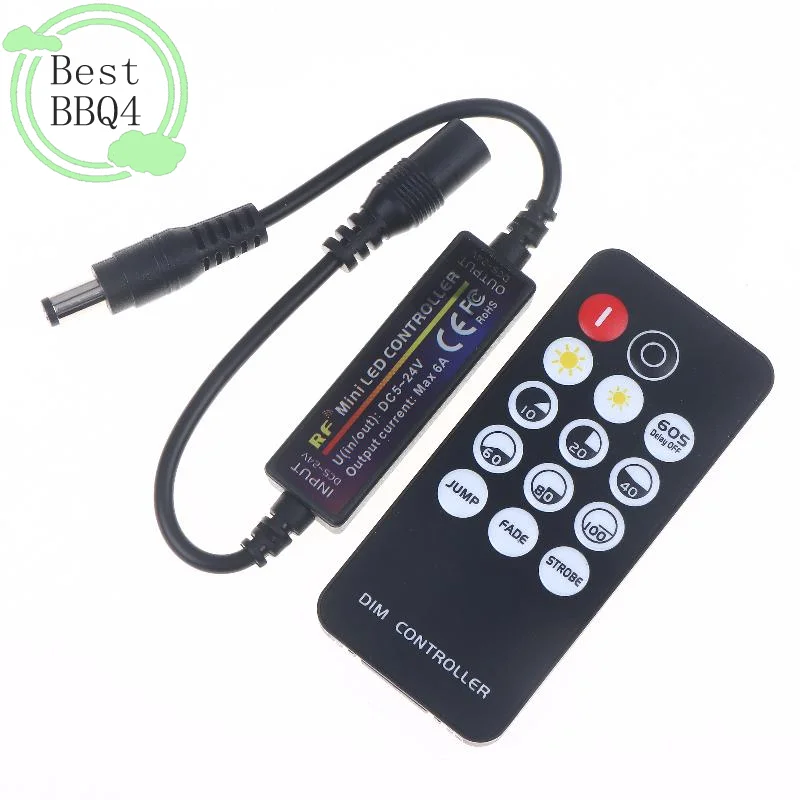 (BBQ4)Mini RF Wireless 14Keys 2.4G Remote Control DC12V LED Dimmer 24V 5V 6A For 2835 5050 Single Color LED Strip Lights Dimmer